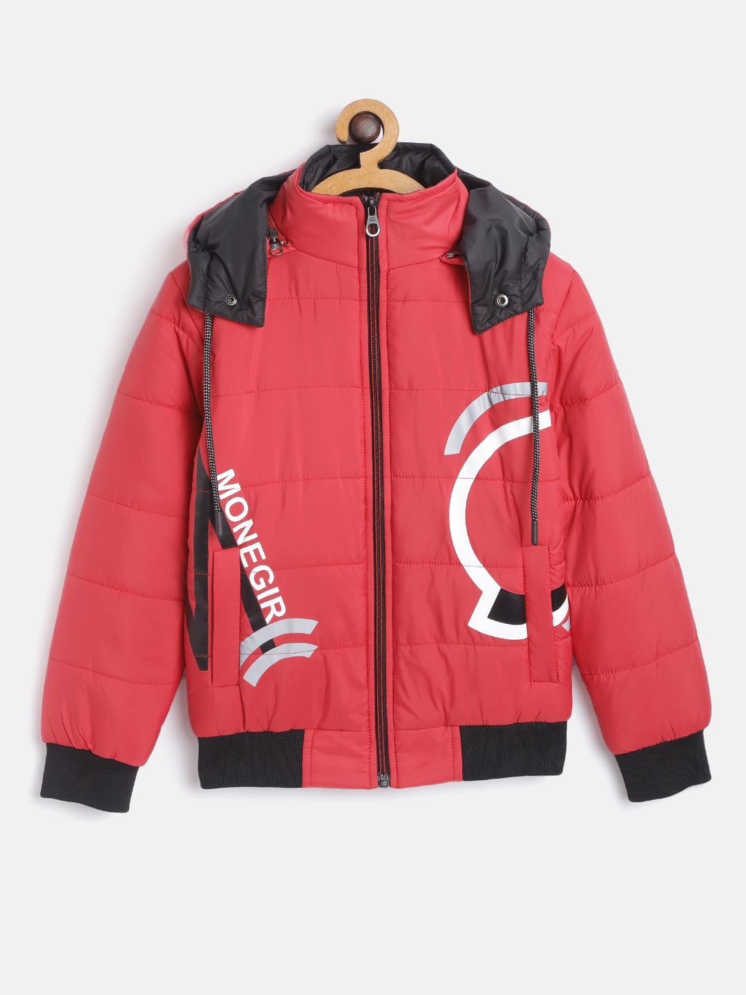 

Fort Collins Boys Red & White Printed Hooded Bomber Jacket
