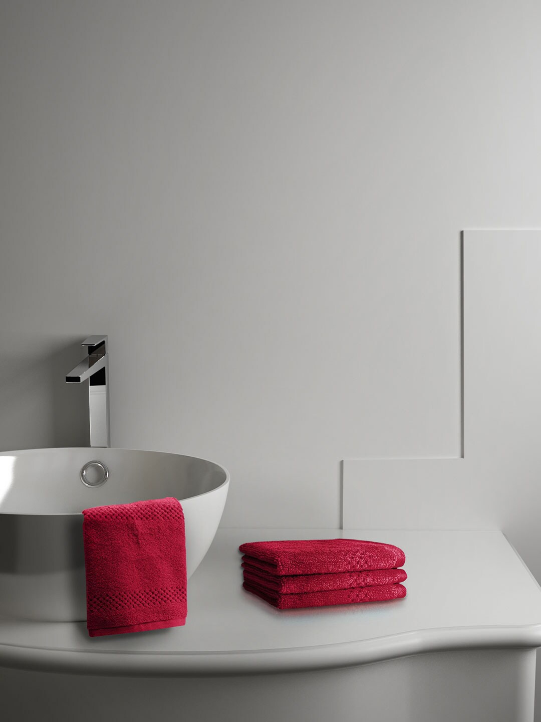 

SPACES Set Of 4 Red Solid 450 GSM Swift Dry Pure Cotton Face Towels
