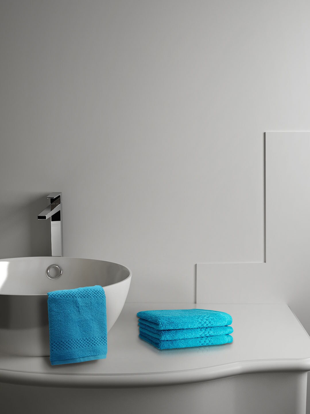 

SPACES Unisex Set Of 4 Blue Solid 450 GSM Cotton Face Towels