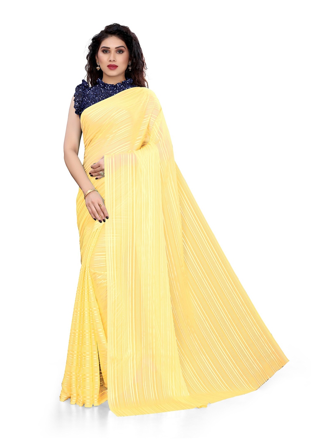 

KALINI Yellow Striped Saree