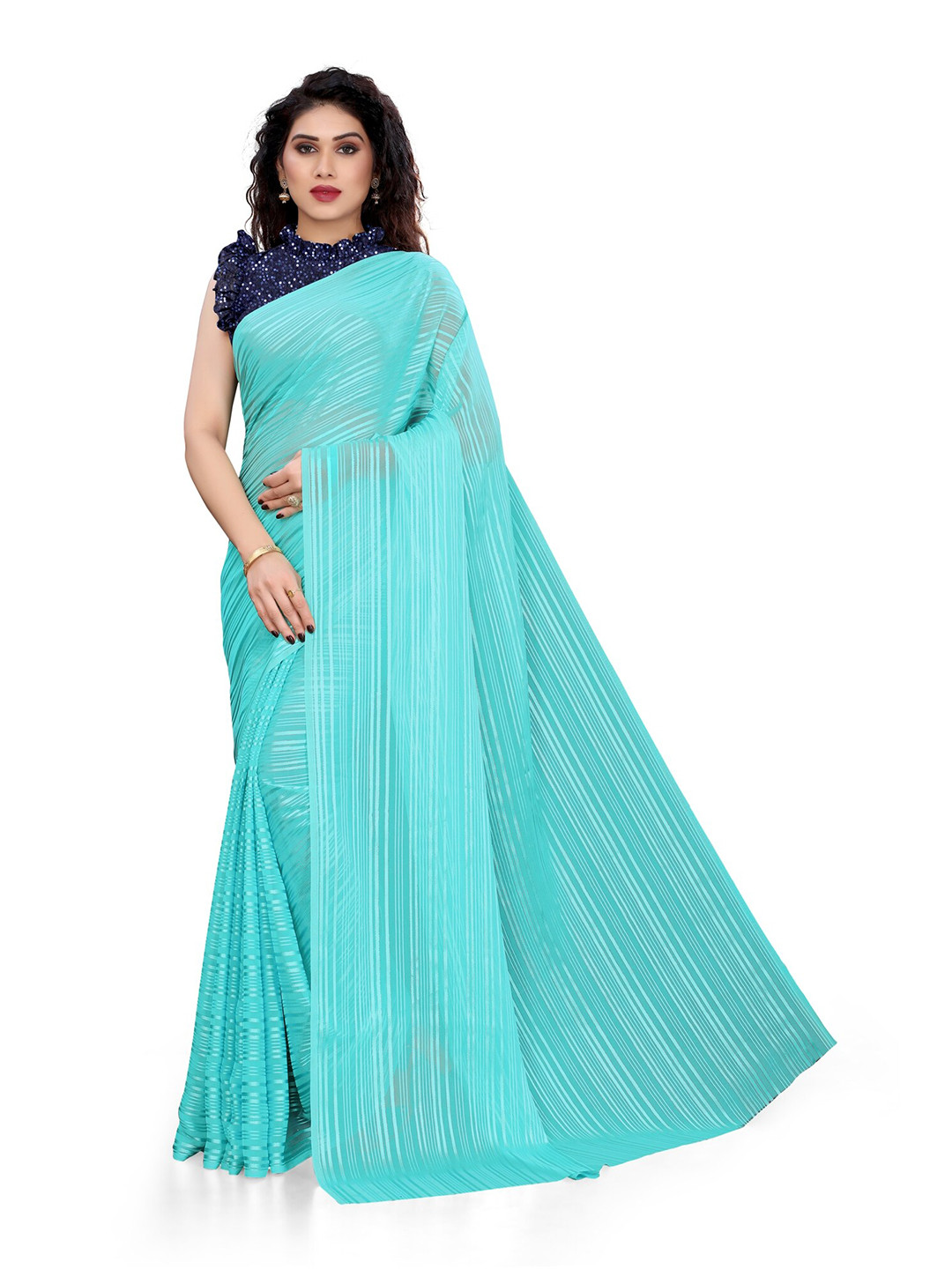 

KALINI Turquoise Blue Striped Saree