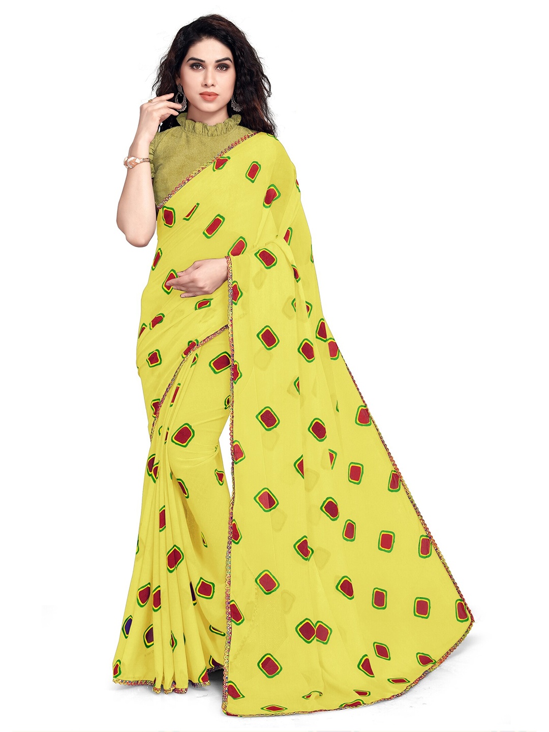 

KALINI Yellow & Red Saree
