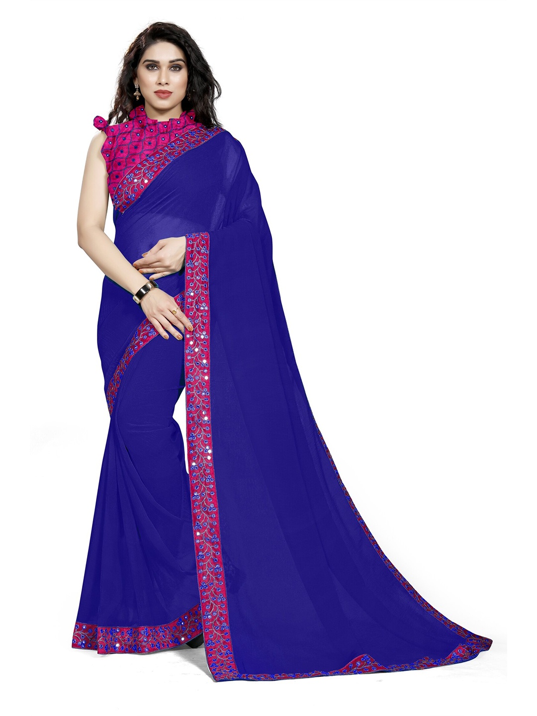 

MIRCHI FASHION Blue & Magenta Saree