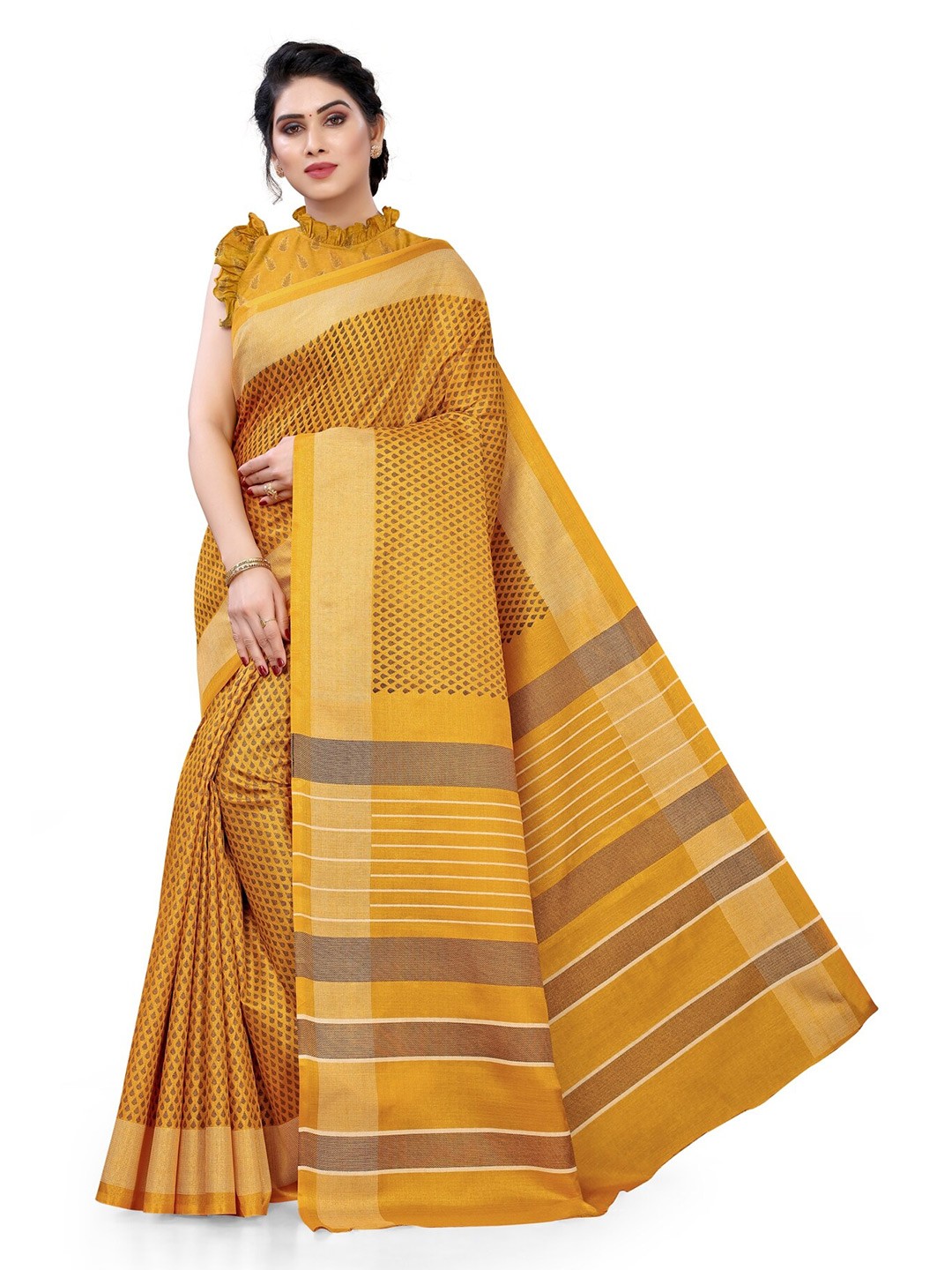 

KALINI Mustard & Brown Art Silk Saree