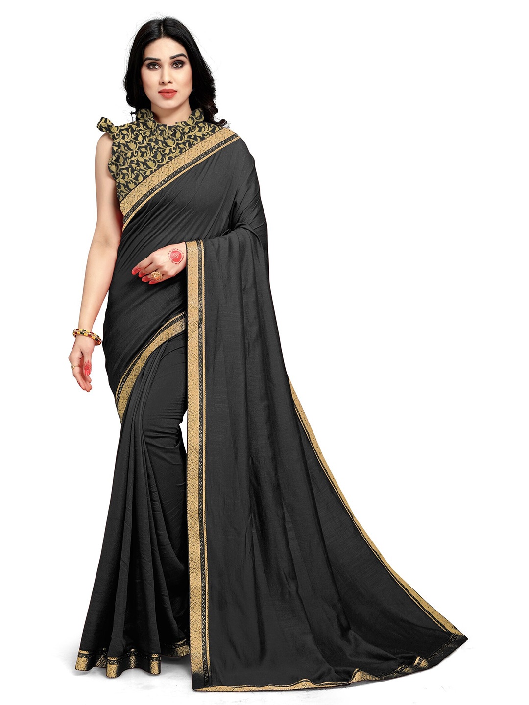 

MIRCHI FASHION Black & Gold-Toned Saree