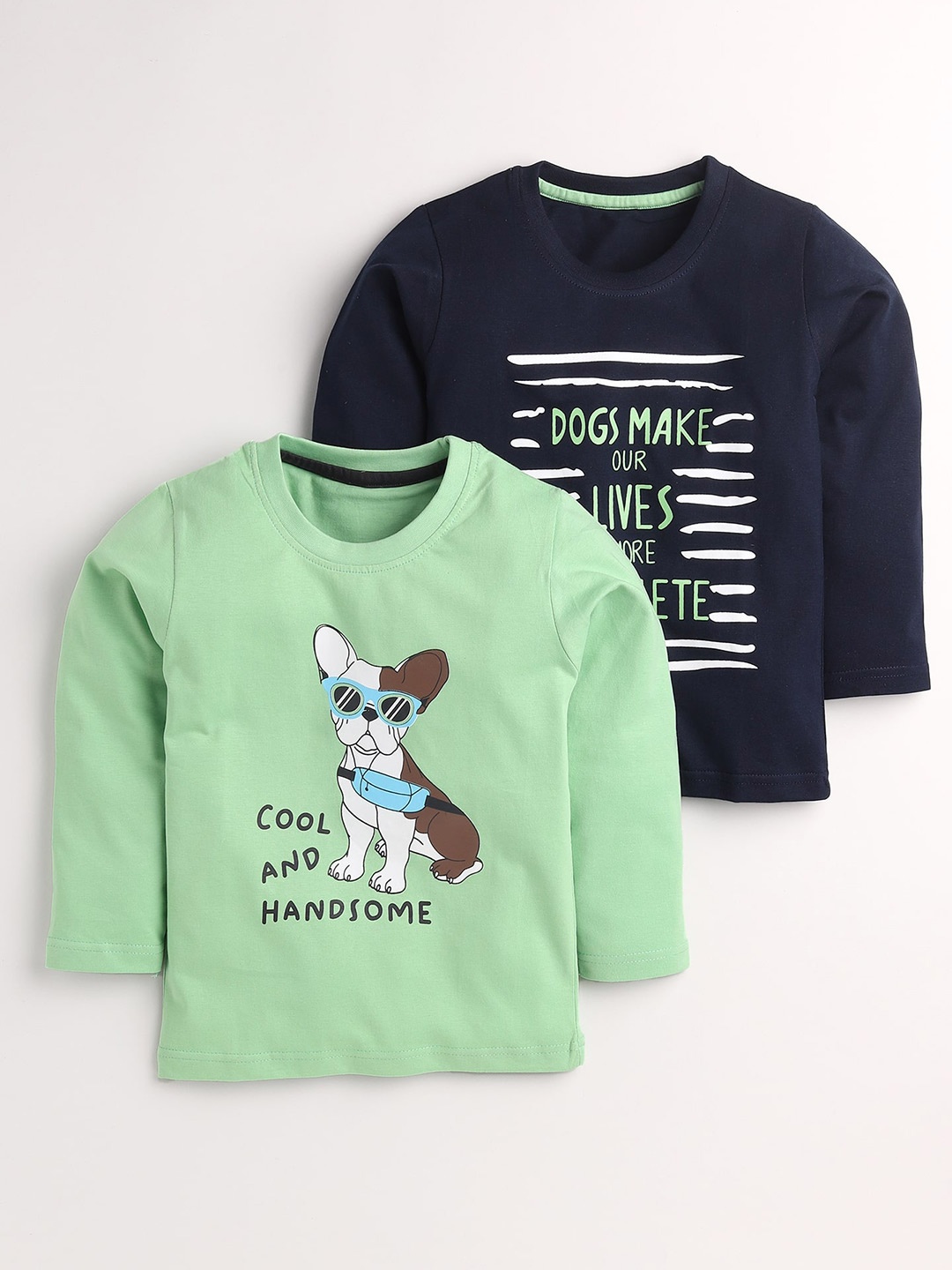 

Toonyport Boys Navy Blue & Sea Green Set Of 2 Printed T-shirt