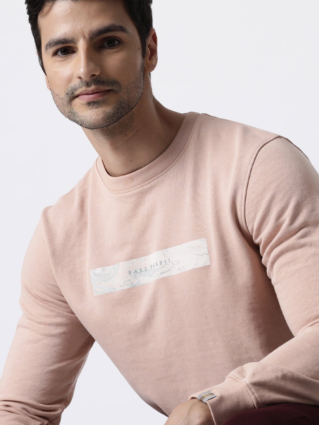 

RARE RABBIT Men Mars Slim Fit Printed Sweatshirt, Peach