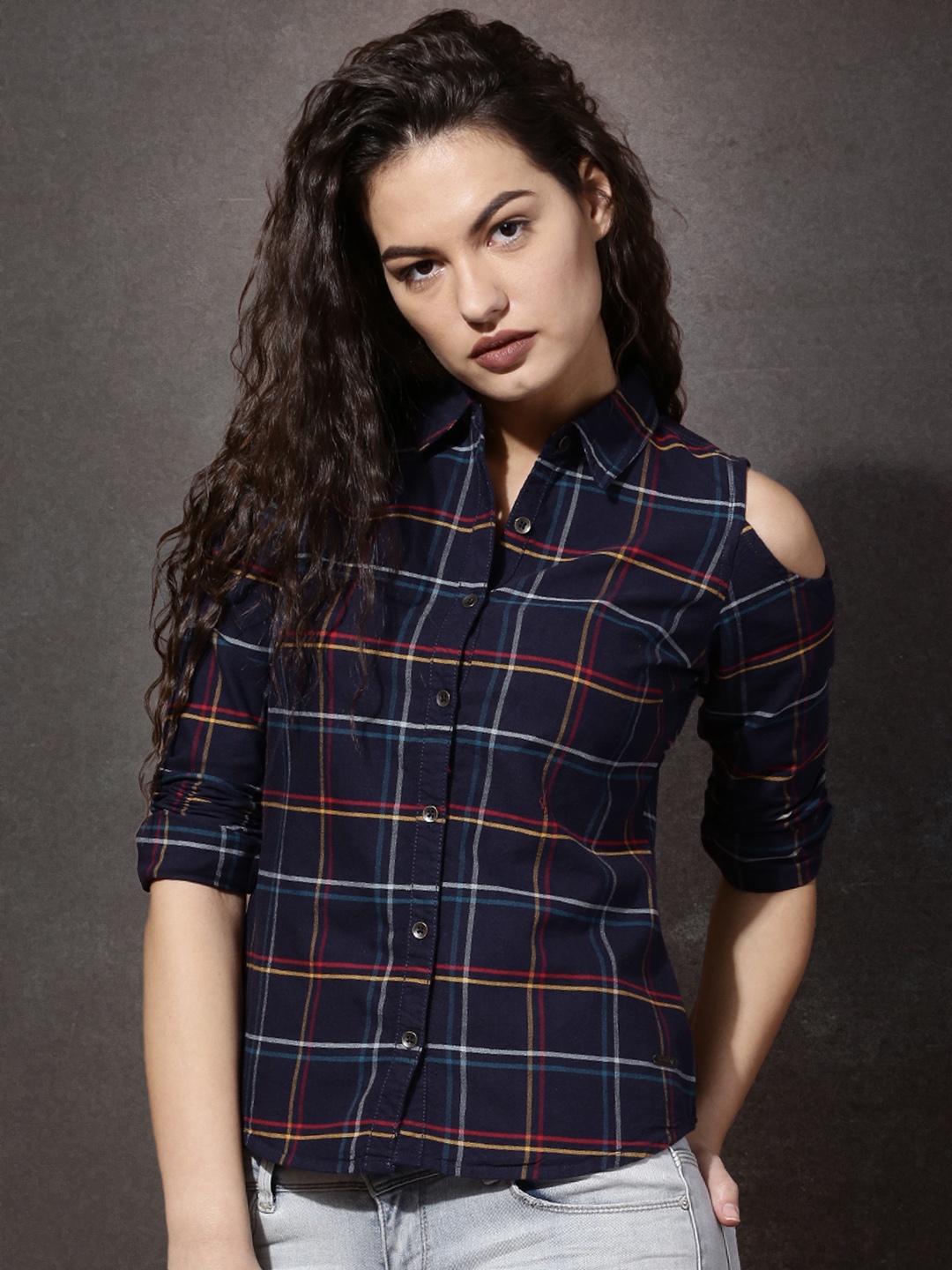 

Roadster Women Navy Blue Checked Casual Shirt