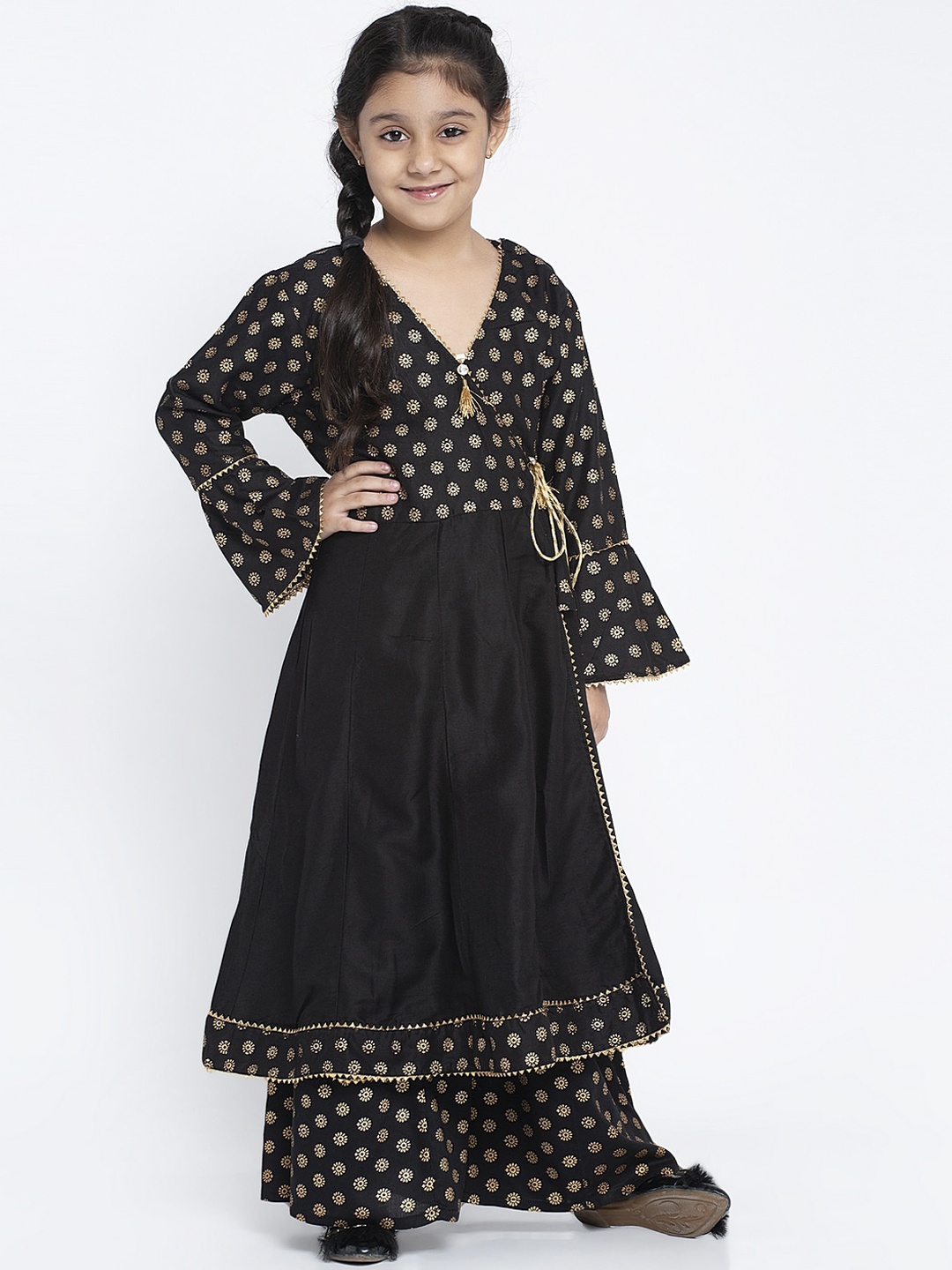 

KYDZI Girls Black Printed Angrakha Kurti with Sharara