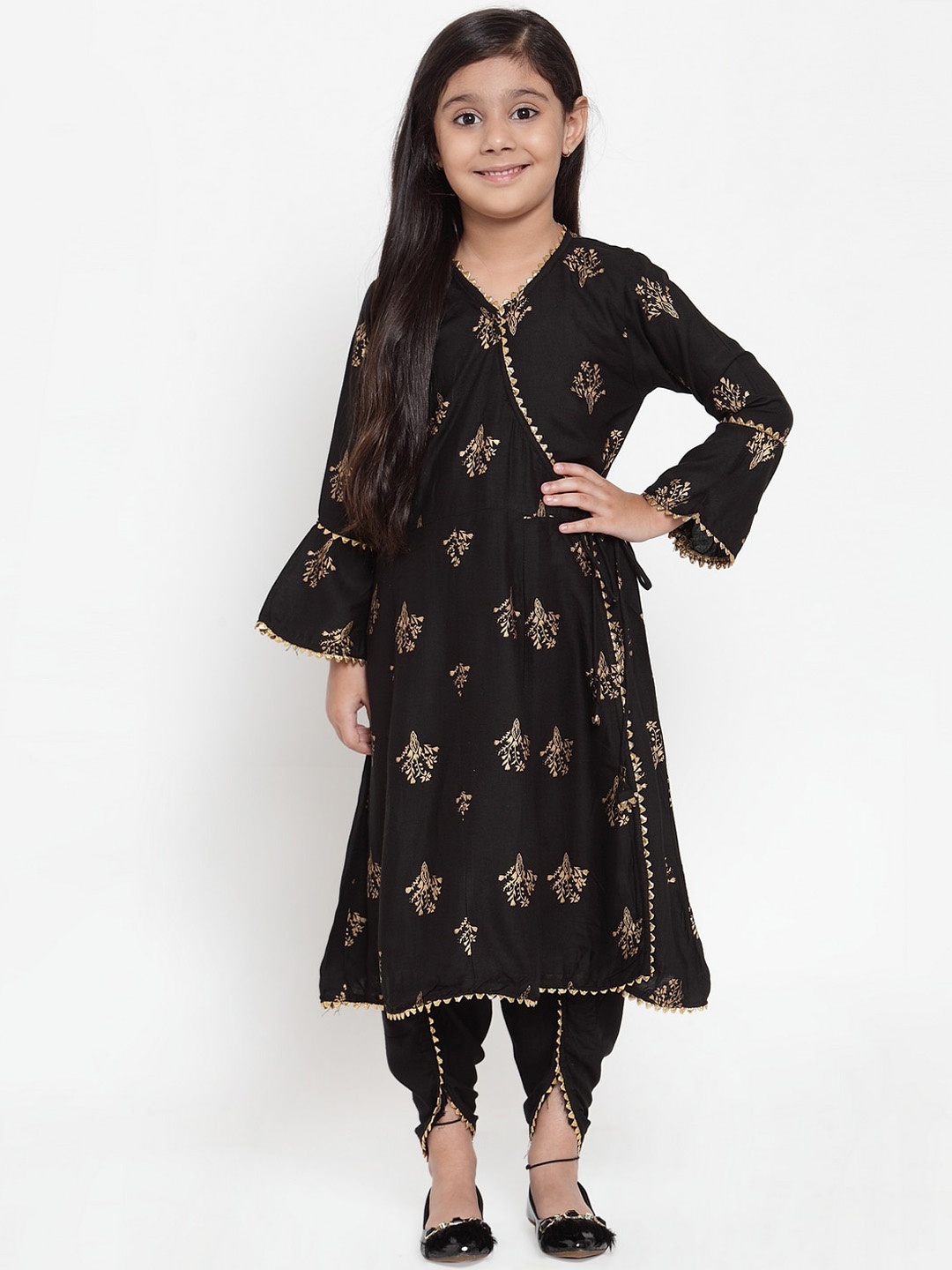 

KYDZI Girls Black Ethnic Motifs Angrakha Kurti with Dhoti Pants