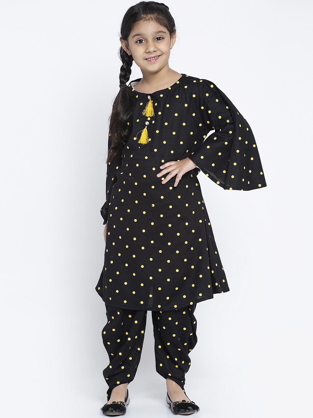 

KYDZI Girls Black Printed Polka Dots Empire Kurti with Salwar