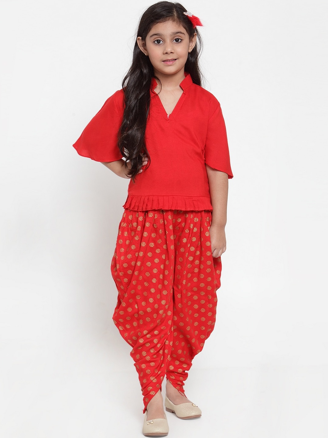 

KYDZI Girls Red Ethnic Motifs Regular Kurti with Dhoti Pants