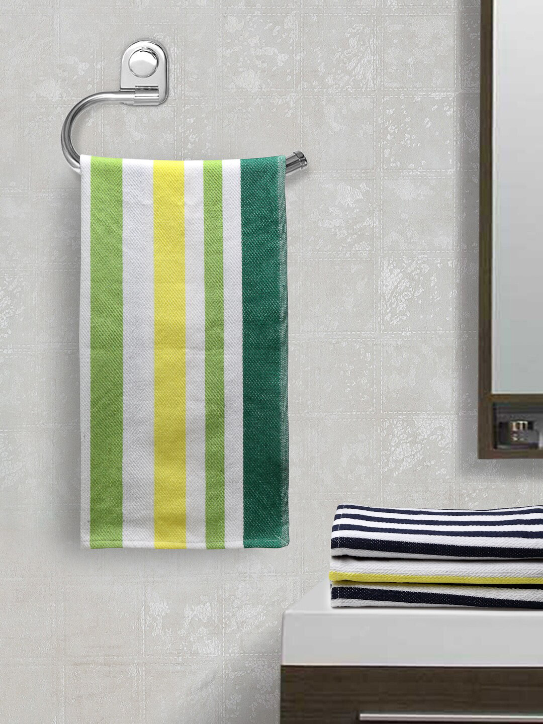 

Arrabi Unisex Set Of 4 Striped 210 GSM Hand Towels, White