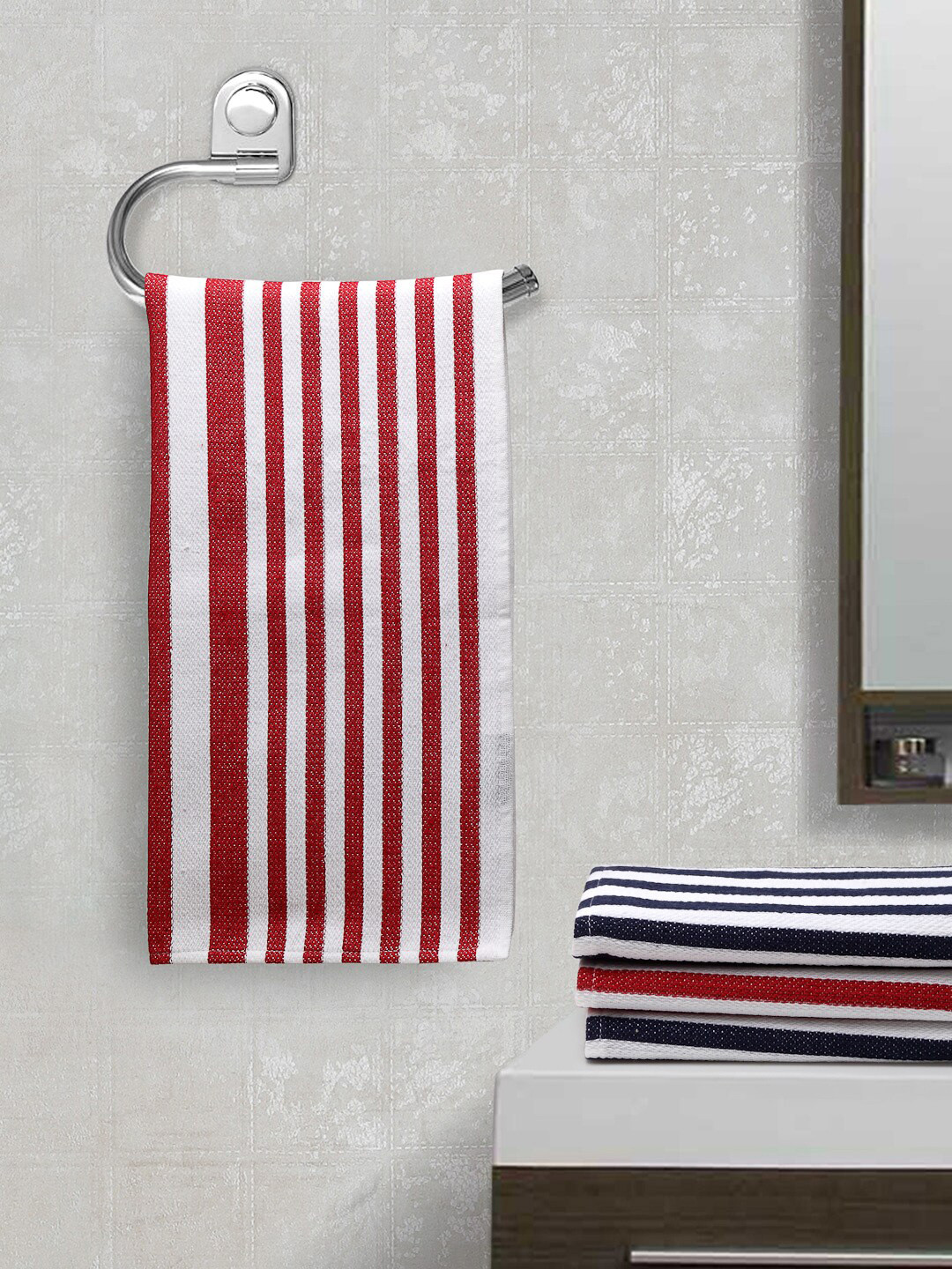 

Arrabi Set of 4 Striped 210 GSM Hand Towels, White