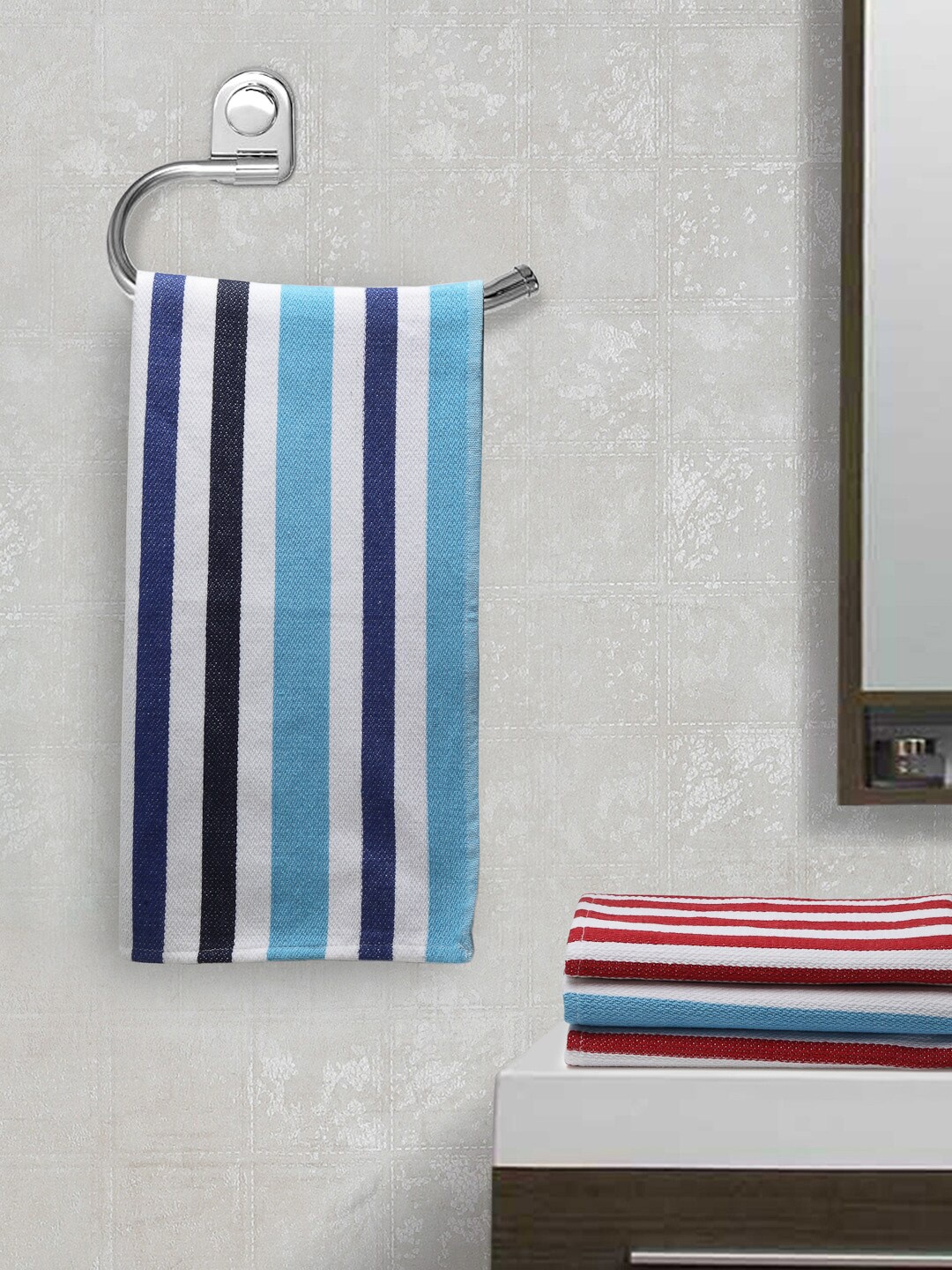 

Arrabi Set of 4 Striped Handwoven 210 GSM Hand Towels, White