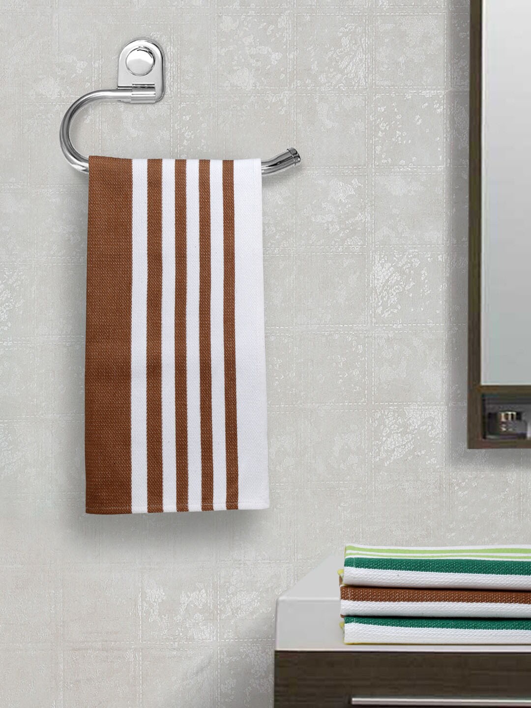 

Arrabi Set Of 4 Striped 210 GSM Cotton Hand Towels, White