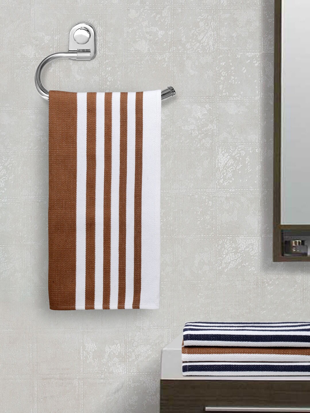 

Arrabi Set Of 4 Striped 210 GSM Hand Towels, White