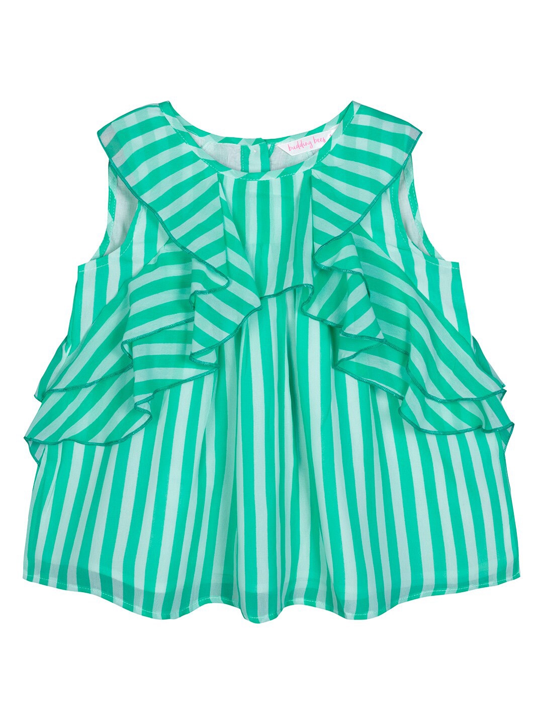 

Budding Bees Green Striped Georgette Regular Top