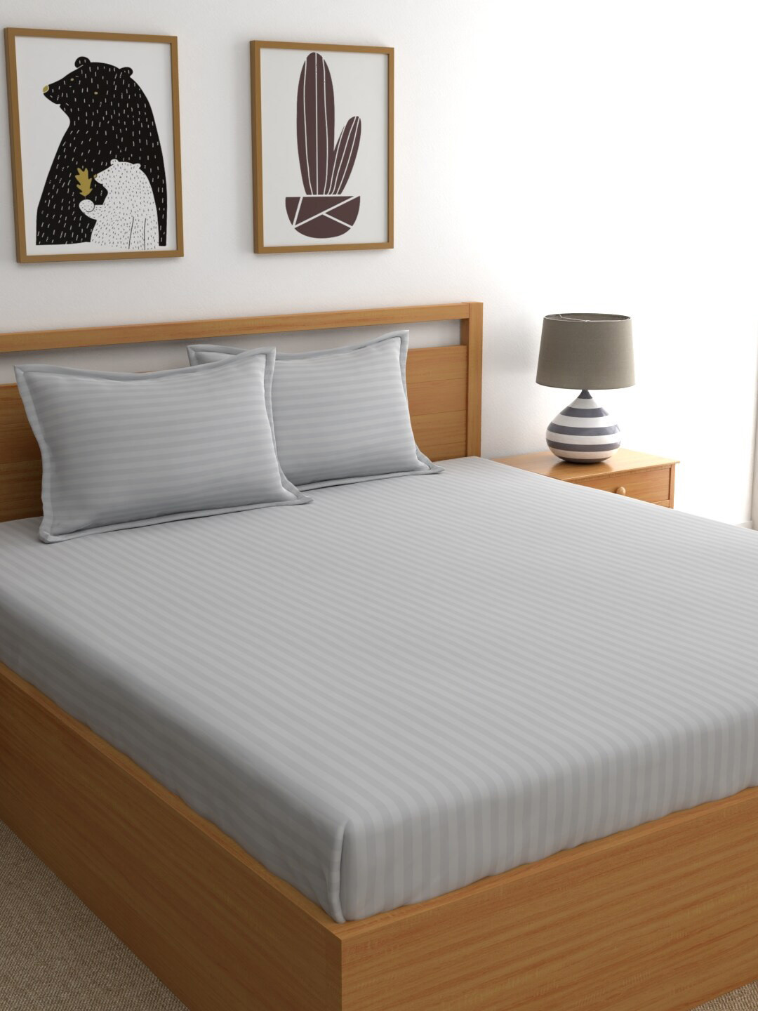 

Dreamscape Grey & White Striped 210 TC Queen Bedsheet with 2 Pillow Covers
