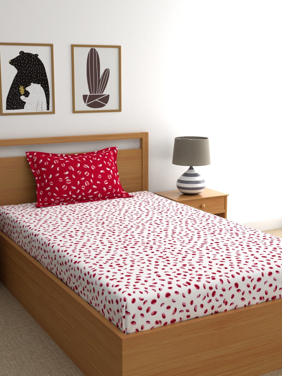 

Dreamscape Red & White Floral 180 TC Single Pure Cotton Bedsheet with 1 Pillow Covers