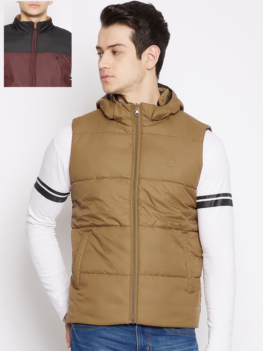 

Duke Men Maroon & Olive Brown Reversible Puffer Jacket