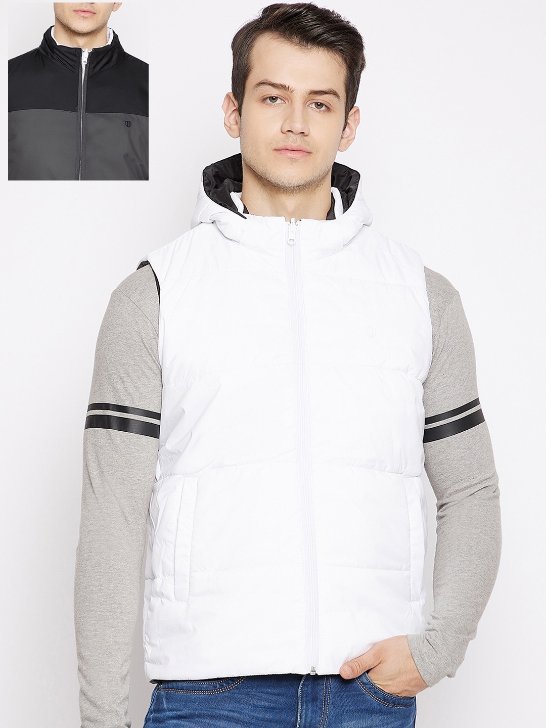 

Duke Men Grey White Reversible Padded Jacket