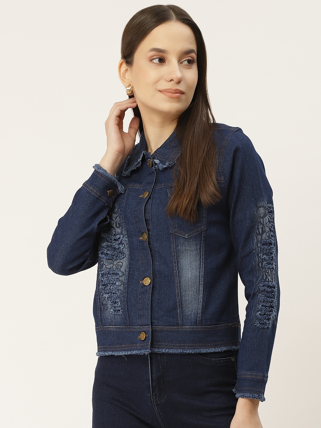 

urSense Women Blue Lightweight Crop Denim Jacket