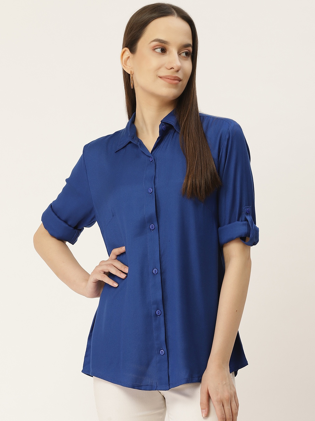 

urSense Women Blue Opaque Casual Shirt