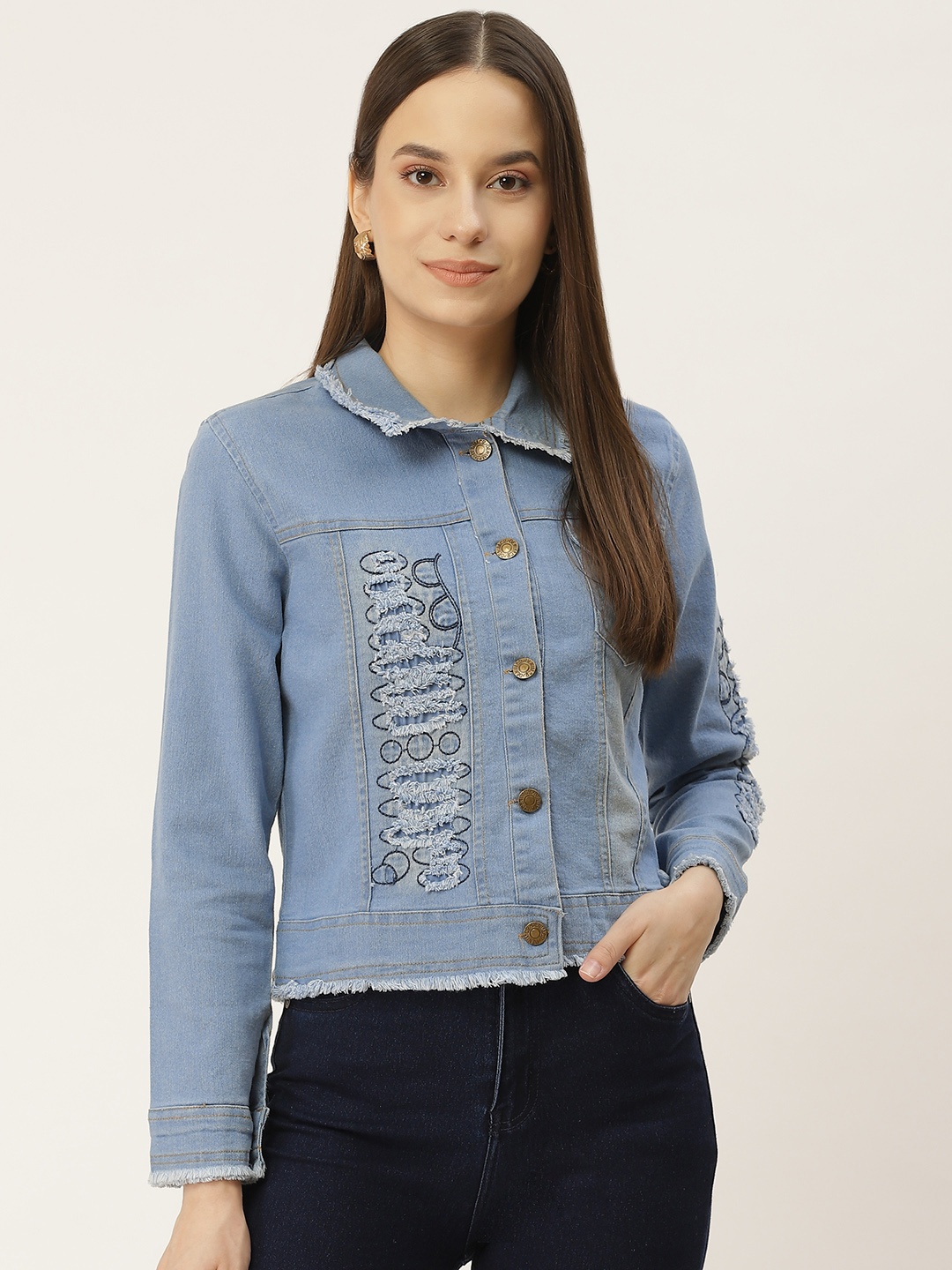 

urSense Women Blue Lightweight Crop Denim Jacket