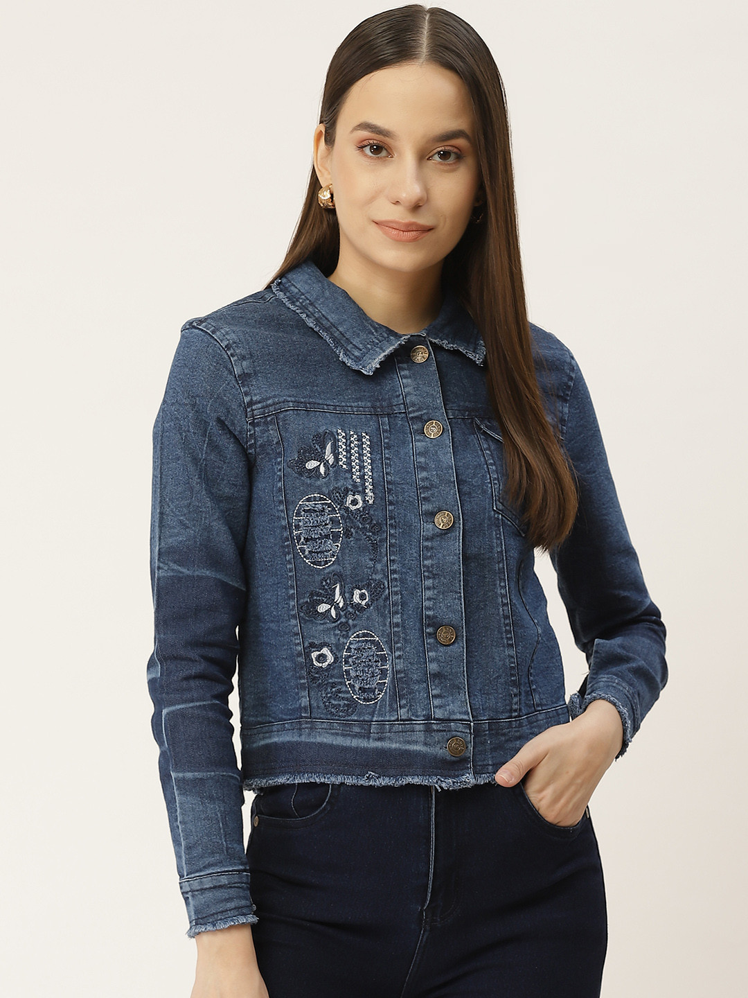 

urSense Women Blue Lightweight Crop Denim Jacket