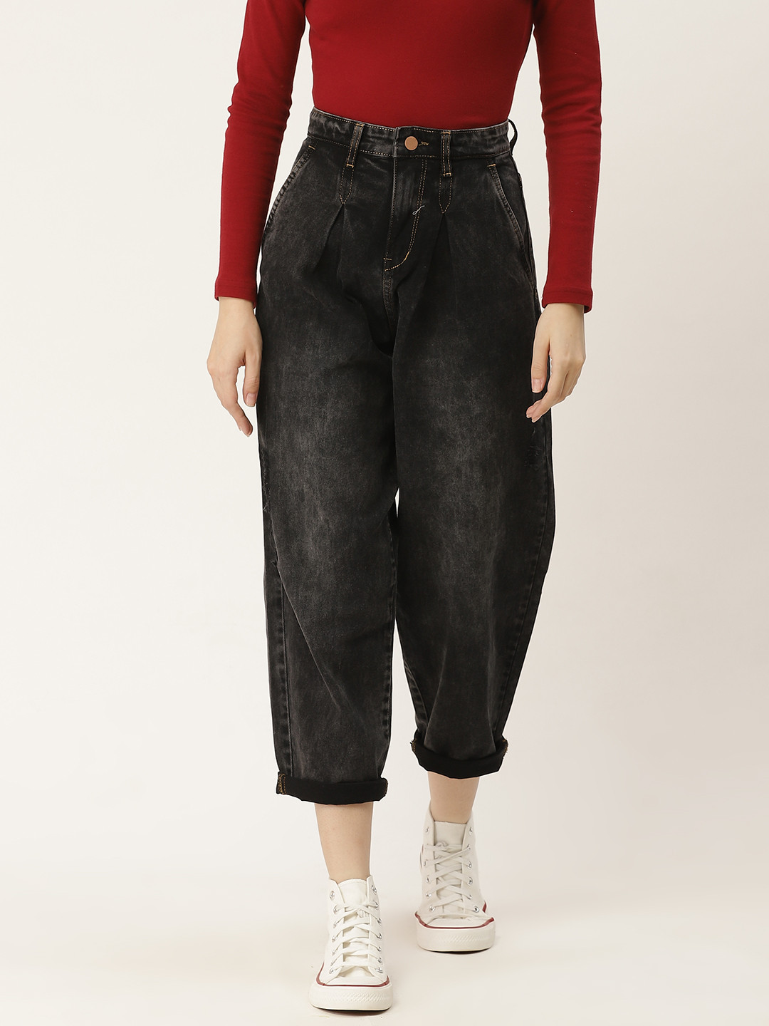 

urSense Women Black Relaxed Fit High-Rise Light Fade Jeans