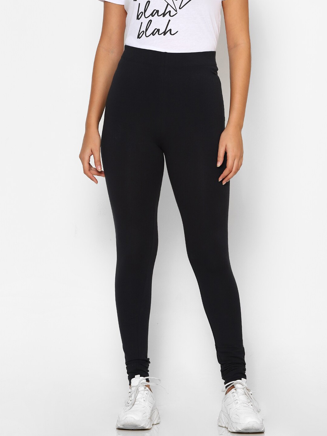 

FOREVER 21 Women Black Solid Churidar-Length Leggings
