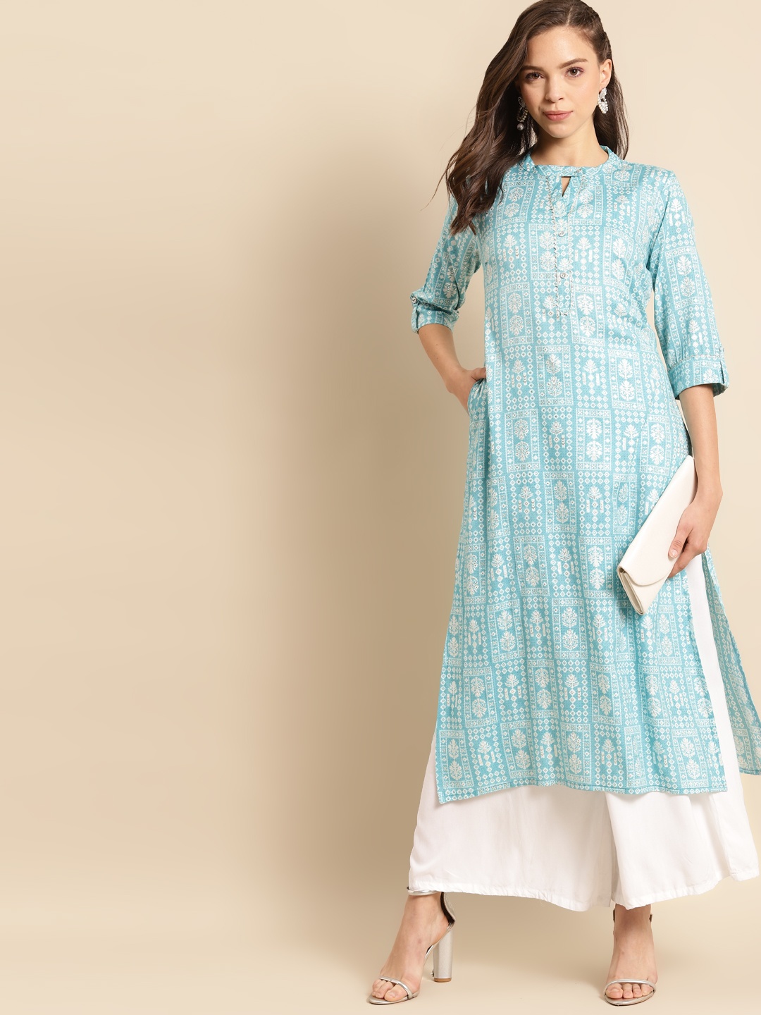 

RANGMAYEE Women Blue & White Floral Printed Indie Prints Liva Kurta