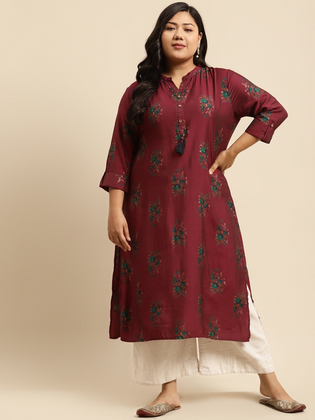 

RANGMAYEE Women Mustard Yellow & Blue Floral Printed Floral Liva Kurta