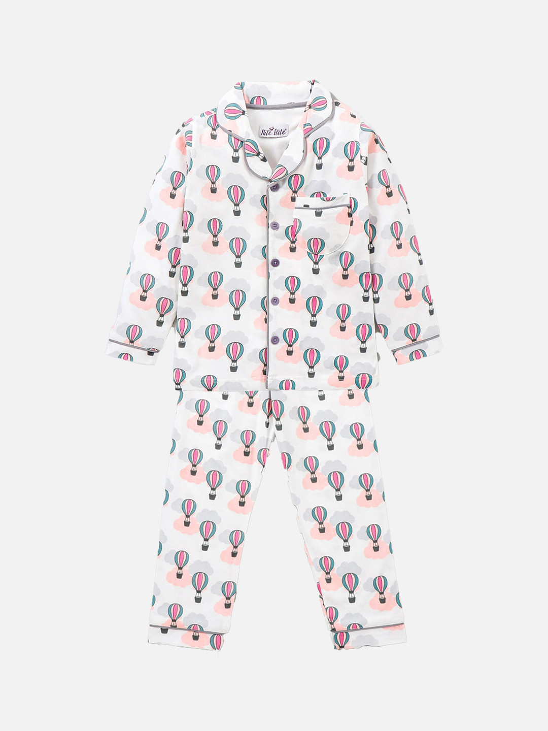 

Nite Flite Unisex Kids Off White & Pink Pure Cotton Printed Night suit