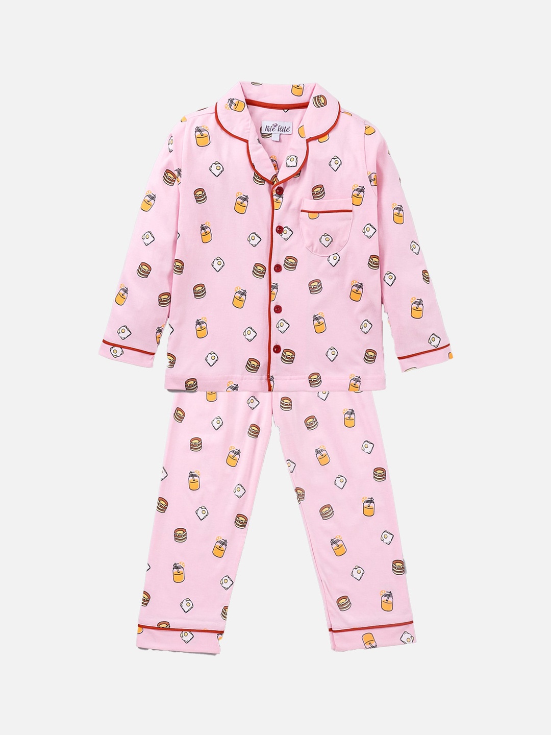 

Nite Flite Unisex Kids Pink & Yellow Pure Cotton Printed Night suit