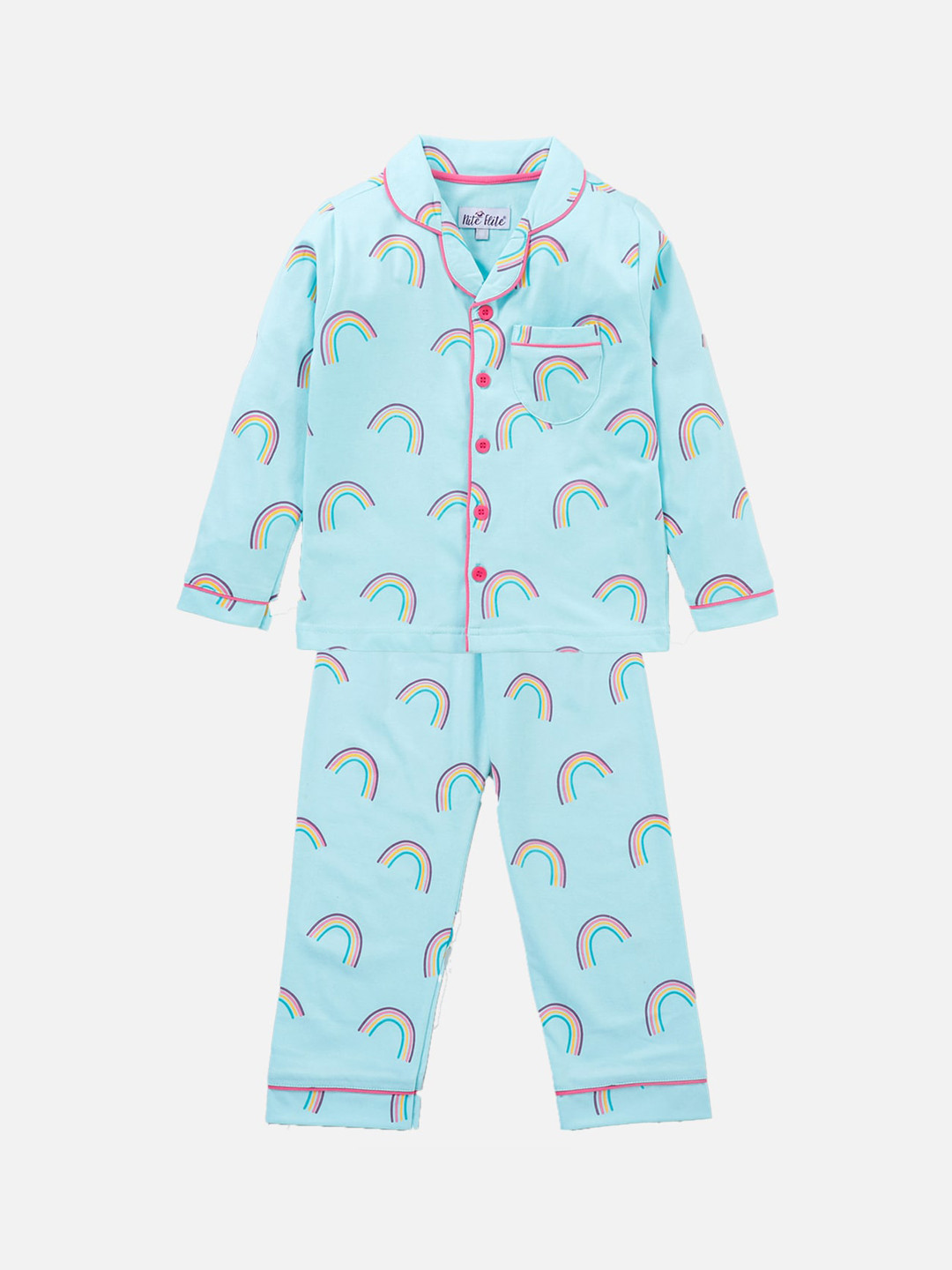 

Nite Flite Girls Blue & Pink Pure Cotton Printed Night suit