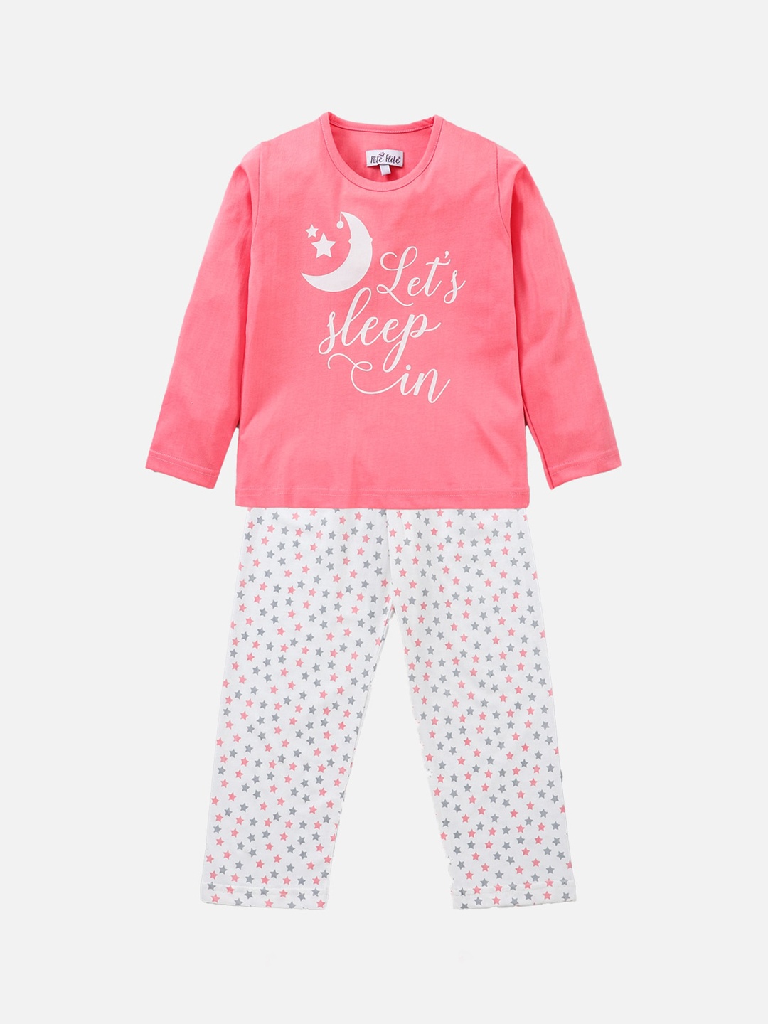 

Nite Flite Girls Pink & White Pure Cotton Printed Night suit