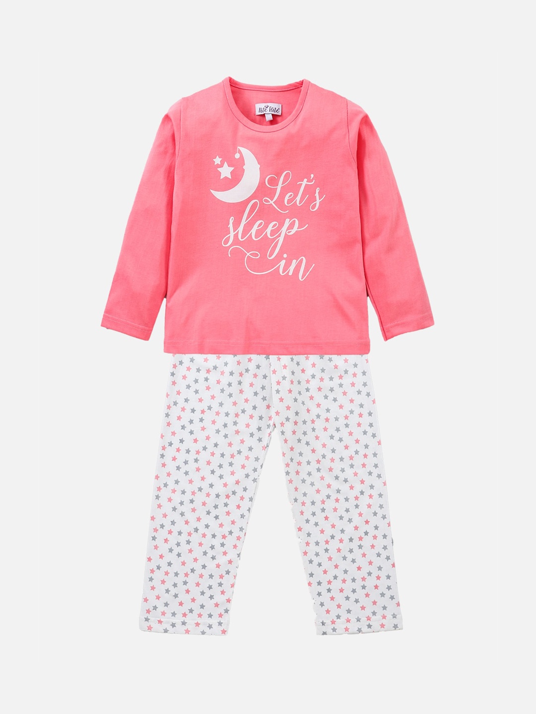 

Nite Flite Girls Pink & White Pure Cotton Printed Night suit