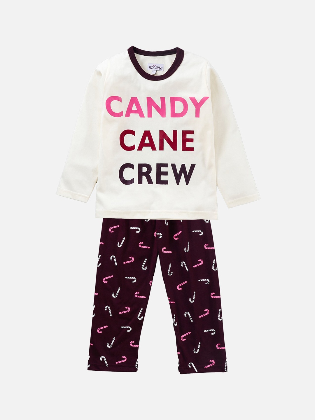 

Nite Flite Unisex Kids White & Purple Pure Cotton Printed Night suit