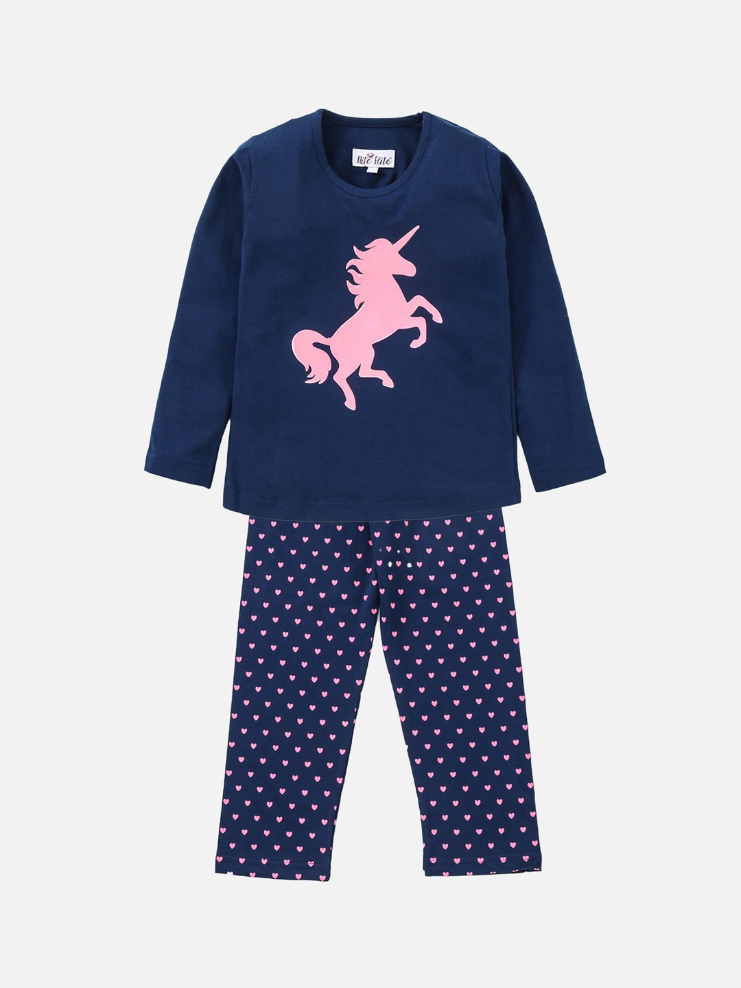 

Nite Flite Girls Blue & Pink Pure Cotton Printed Night suit