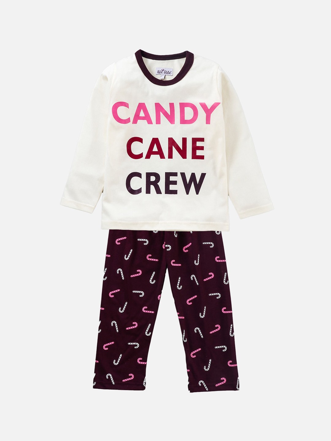 

Nite Flite Unisex Kids Purple & White Pure Cotton Printed Night suit