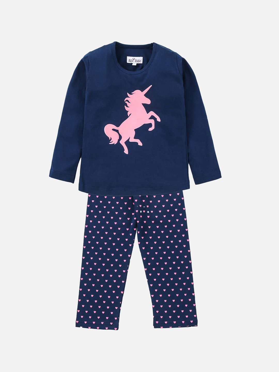 

Nite Flite Girls Blue & Pink Pure Cotton Printed Night suit