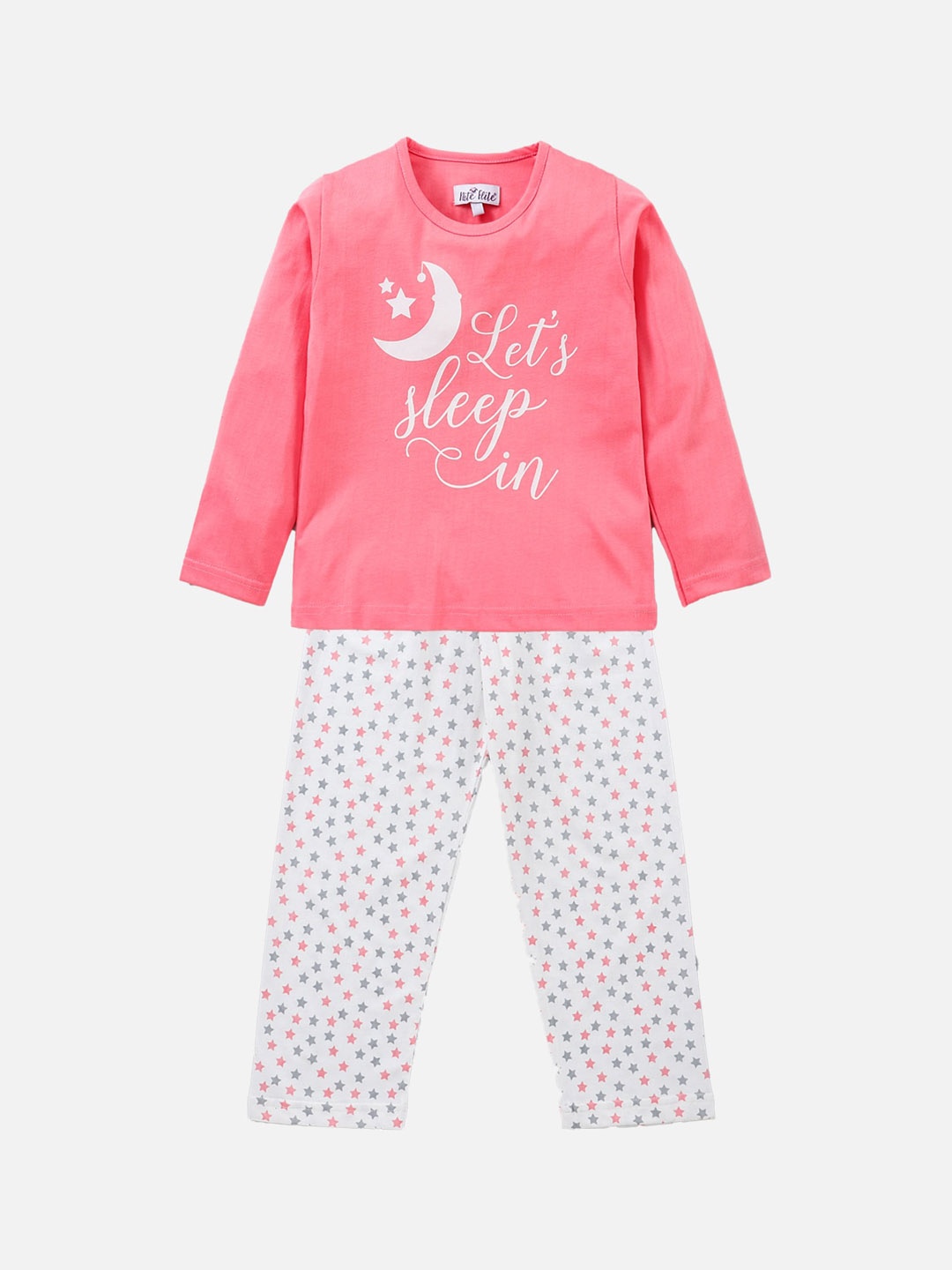 

Nite Flite Girls White & Pink Pure Cotton Printed Night suit