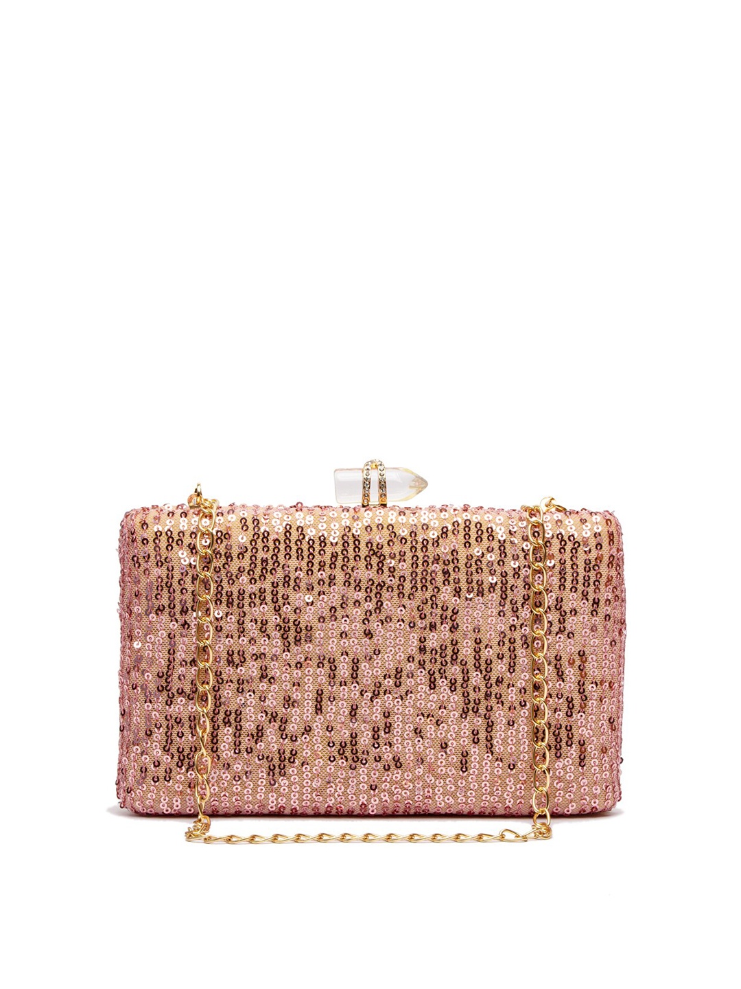 

ARTFLYCK Pink Embellished Box Clutch With Metal Chain