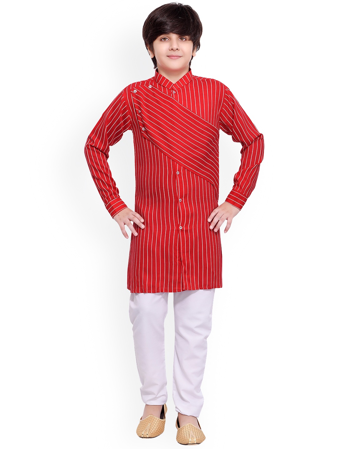 

Jeetethnics Boys Red Striped Regular Kurta with Pyjamas