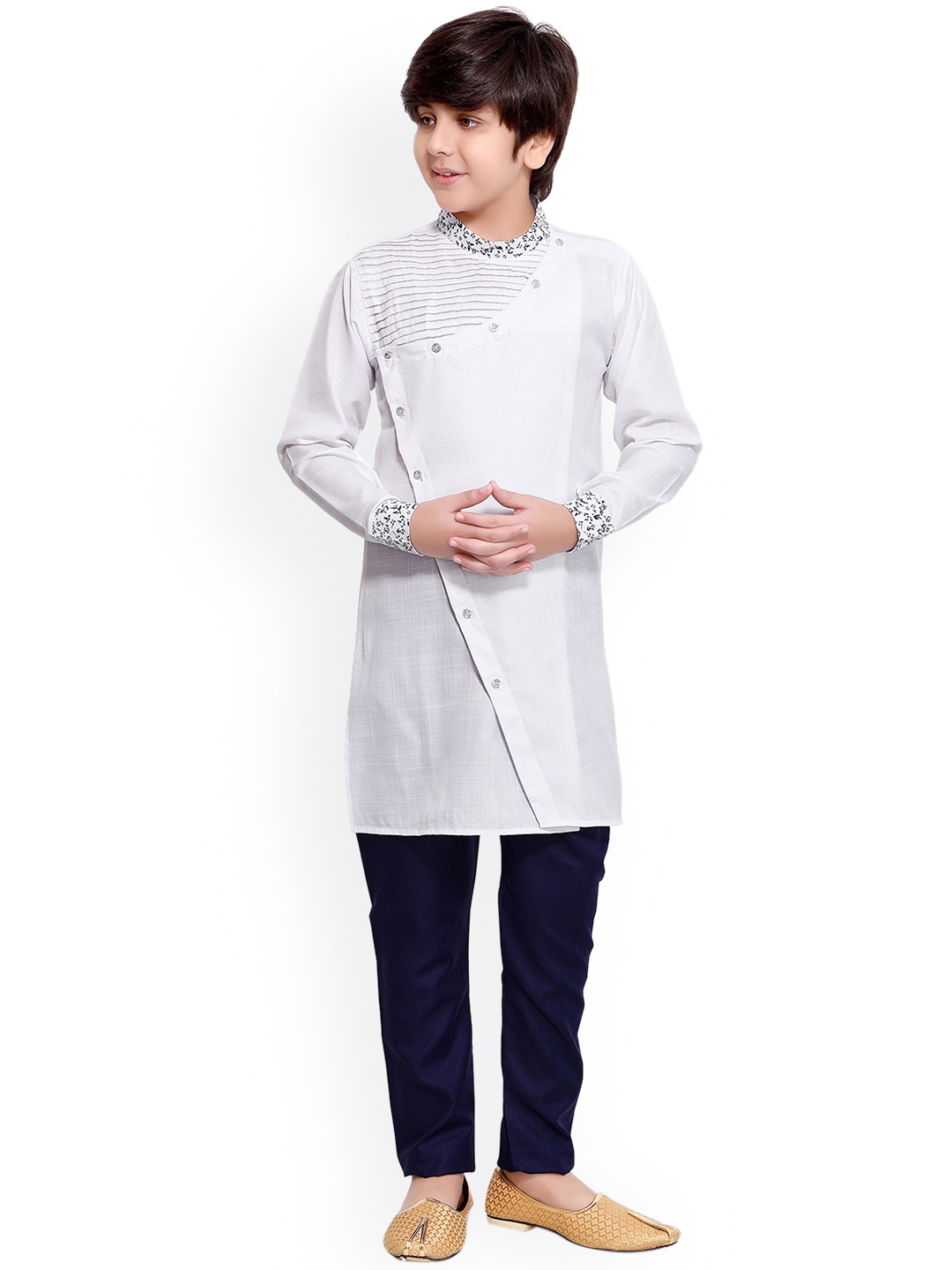 

Jeetethnics Boys White & Navy Blue Angrakha Kurta with Pyjamas