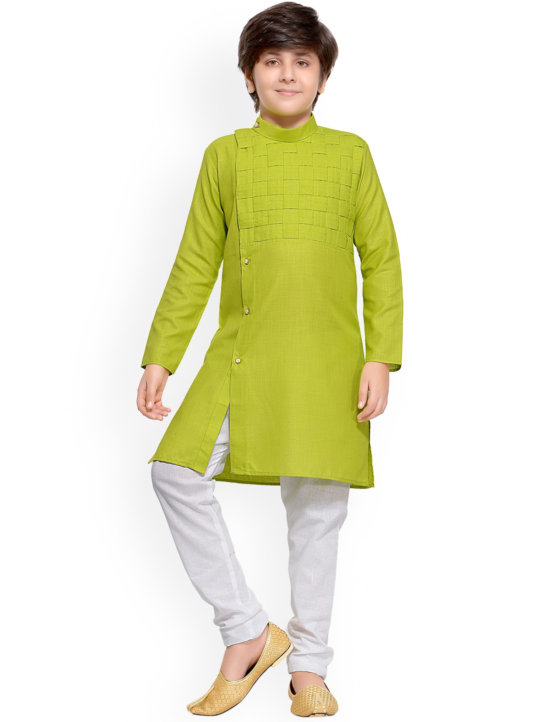 

Jeetethnics Boys Green & White Angrakha Kurta with Pyjamas