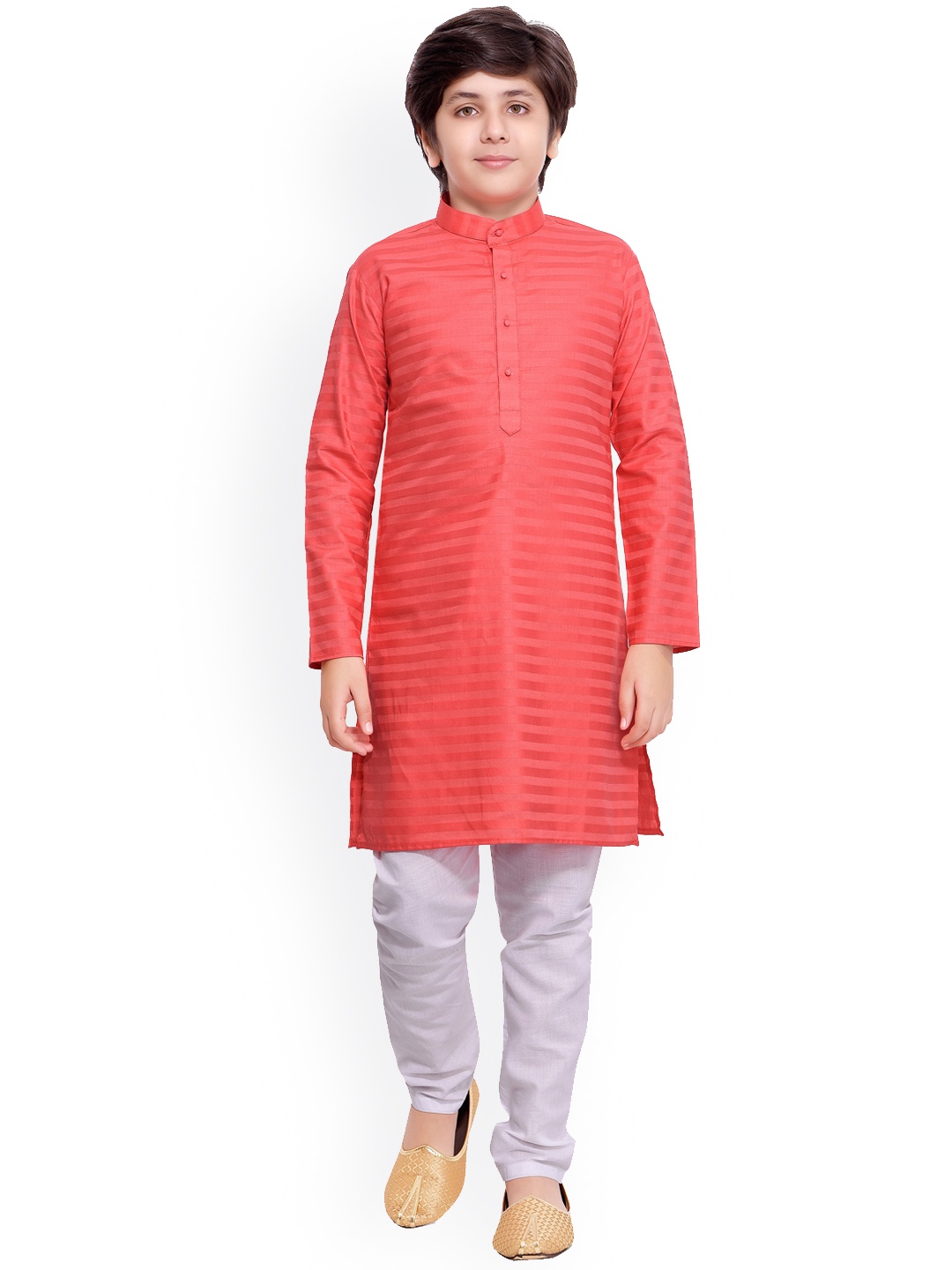 

Jeetethnics Boys Pink & White Regular Striped Kurta with Pyjamas