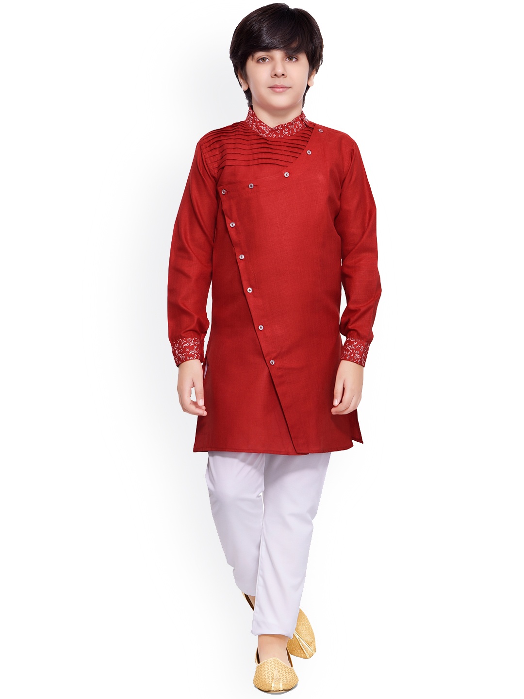 

Jeetethnics Boys Red Angrakha Kurta with Pyjamas